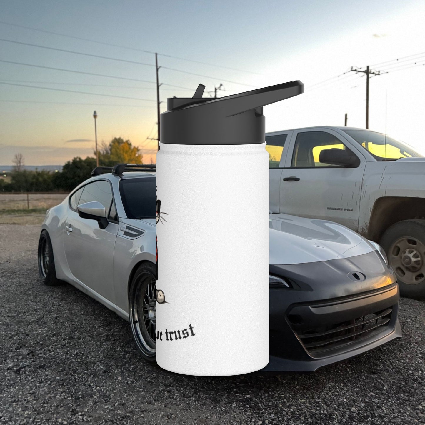 "In Speed We Trust" Stainless Steel Water Bottle