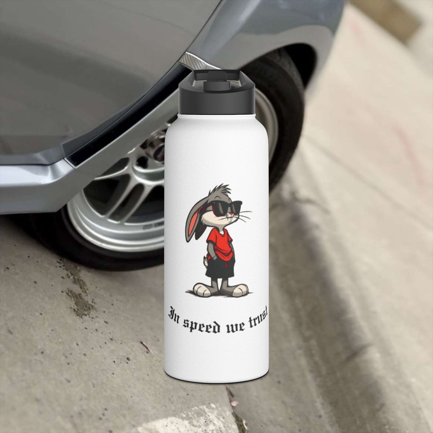 "In Speed We Trust" Stainless Steel Water Bottle